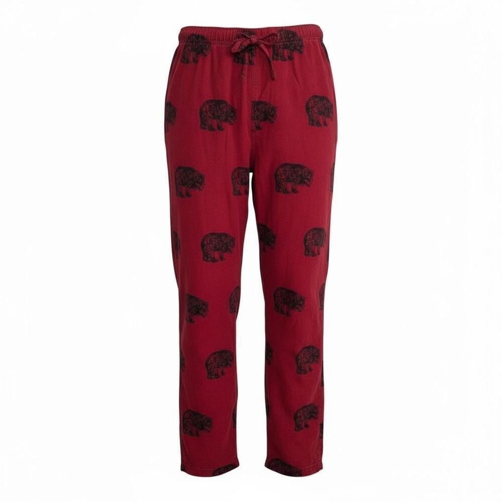 Flyshacker Bear Print Fleece Cotton Pajama Pants Red‎ Size XS